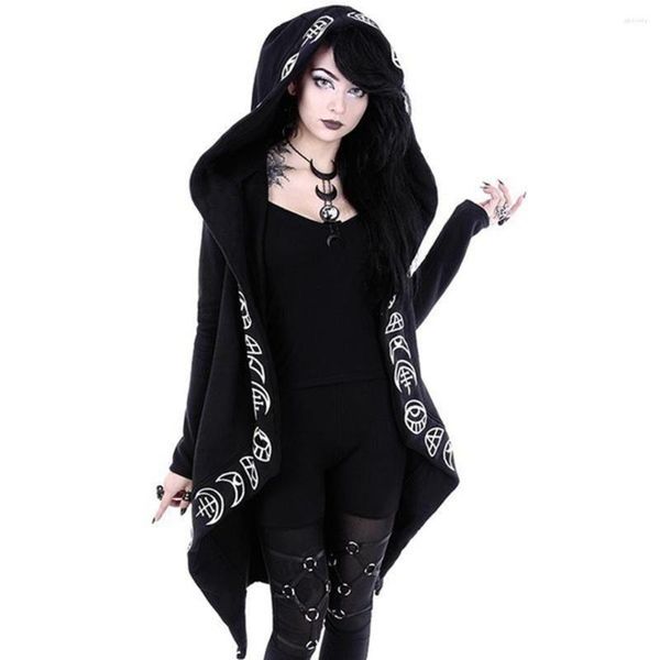 Damen Hoodies Gothic Style Cool Long Hooded Sweatshirt Damen Schwarz Punk Für Halloween Plus Size Streetwear Unregelmäßiger Trainingsanzug