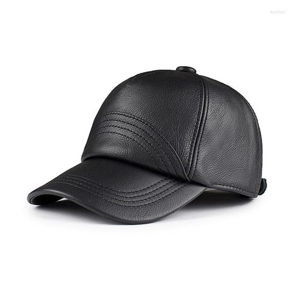 Ballkappen Mode Einfache Top Qualität Echtes Leder Baseballmütze Männer Frauen Winter Warme Marke Kuh Haut Sboy Sport Hüte