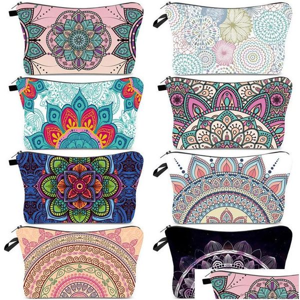 Borse portaoggetti Mandala Borsa cosmetica Boemia Stampa 3D Spose Trucco Poliestere Ragazza Donna Borsa Natale Capodanno Regalo Drop Delivery Ho Dhxmq