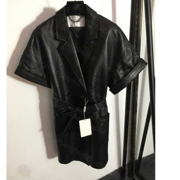 23ss giacca di pelle da donna abbigliamento da donna firmato abito con lacci abito a maniche corte giacca di pelle di montone importata al 100% abiti da donna di alta qualità a1