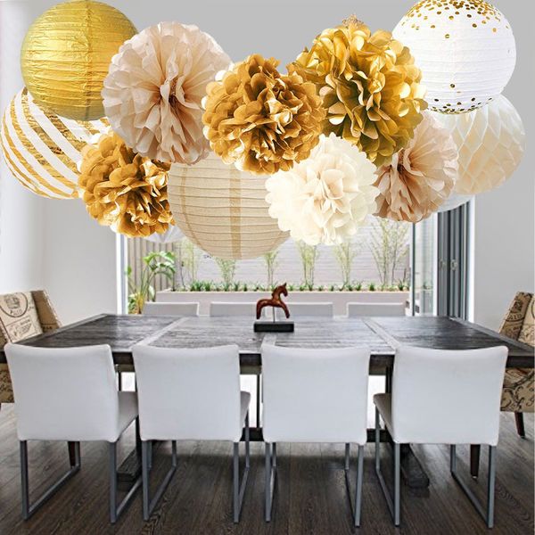 Outros suprimentos para festas de eventos 11 pçs conjunto de ouro lanterna redonda decoração chinesa casamento dourado lanternas de papel decoração DIY bola pendurada ao ar livre 230701