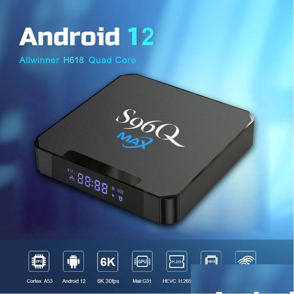 Android TV Kutusu S96Q MAX 6K SET ÜST SMART BOGES 12.0 H618 4GB 32GB WiFi 6 2.4G 5G Bluetooth 5 Drop Teslimat Elektroniği Uydu DHXXY