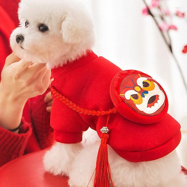 Abbigliamento per cani Anno Danza del leone Vestiti per animali domestici con zaino 3D Maglione per gatti Autunno Inverno Anno Forniture per costumi caldi