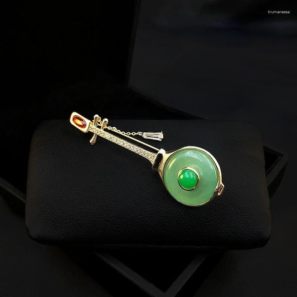 Broches Elegante Estilo Chinês Jade Pipa Broche Luxo Terno Feminino Instrumento Musical Pino Acessórios Clássicos Jóias Presentes