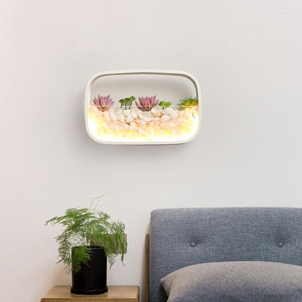 Candeeiro de parede redondo ferro LED luz preto branco moderno sala de estar quarto cabeceira planta criativa decoração arandela El