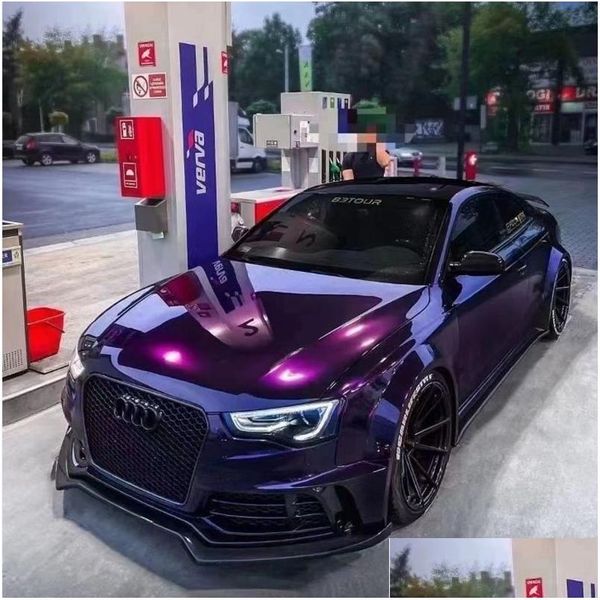 Adesivos para carro Brilho Tinta Metálica Roxo Meia-Noite Vinil Envoltório Adesivo Adesivo Película Rolo de Gelo Cereja Preta Folha Folha de Ar Liberação de Canal Dr Dh6Sn