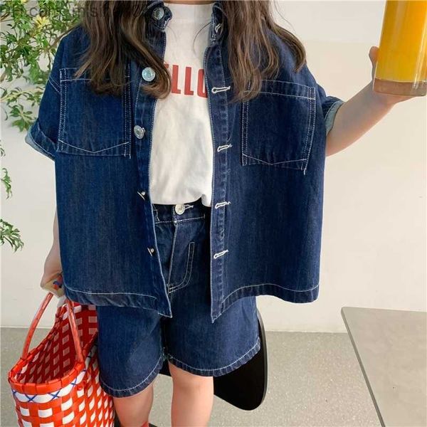 Completi di abbigliamento Completi di abbigliamento Moda Neonata Ragazzo Vestiti di jeans Set Giacca a maniche corte Pantaloncini 2PCS Infant Toddler Kid Jean Suit 1 10Y Z230703