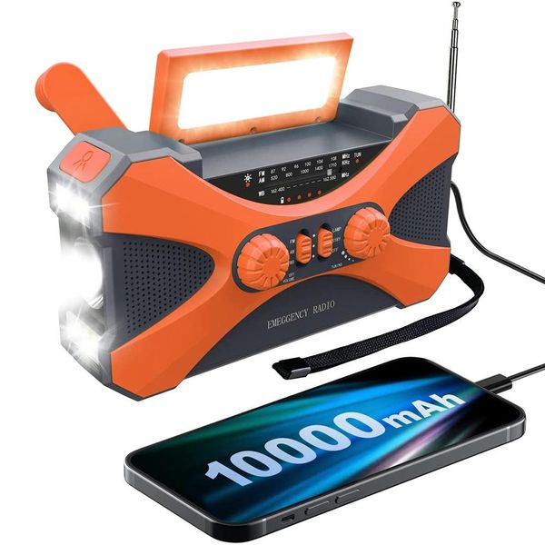 Radio 10000 mAh Notfallradio, Solar-Handkurbelradio, tragbares Radio mit Telefonladegerät, LED-Taschenlampe