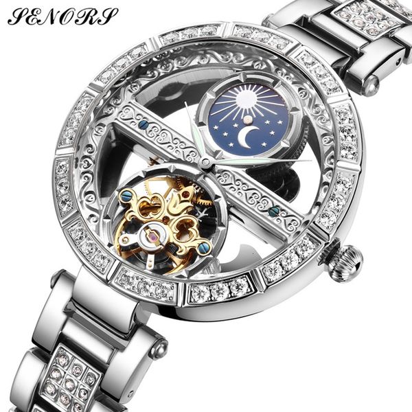 Женские часы Top Brand Senor Автоматические механическая нержавеющая сталь модные пустые самостоятельные наручные часы Ladies Luxury Clock 230703