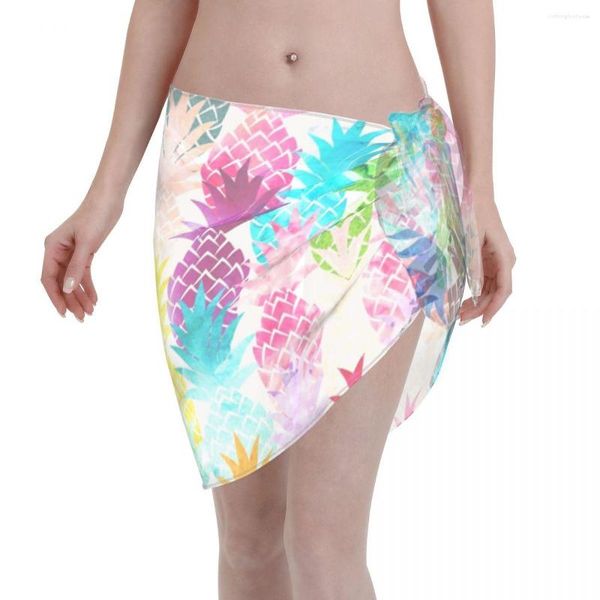 Roupa de banho feminina sexy feminina abacaxi havaiano tropical kaftan sarong roupa de praia trippy hippie biquíni capa ups saia curta