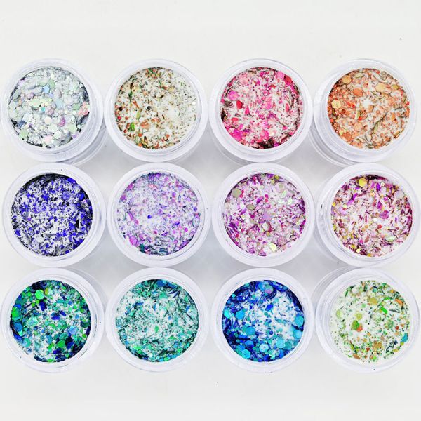 Polveri Acriliche Liquide 12 Bottiglie Set 3 in 1 Polvere Glitter Nail Art Dipping Extention Carving Paillettes Decorazioni Dust kit Bulk Tc 038 230703