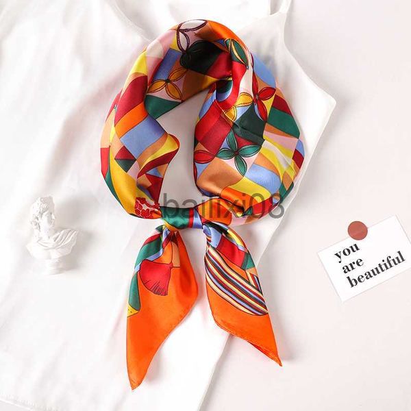 Шарфы 70*70 см модный шелк Silk Satin Hair Sharf Women Prontcheef Print Square Bandana маленькая шея самая грибальная леди J230703