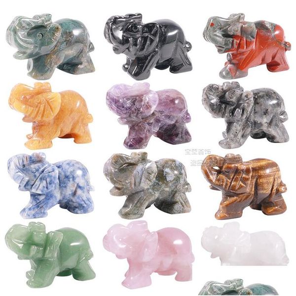Elefantes de cristal rosa fashion de 2 polegadas feitos à mão esculpidos à mão decoração de animais naturais para decoração de casa faça você mesmo joias de entrega direta Dhxdc