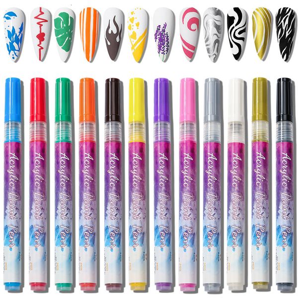 Gel para unhas 12 unidades Conjunto de canetas para desenho de arte em unhas coloridas DIY Acrílico Caneta à prova d'água de secagem rápida Gel UV Design Pintura Marcador de unhas Verniz 230703