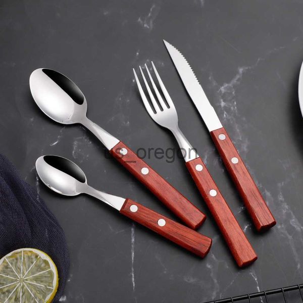 Geschirr-Sets, Holzgeschirr, Holzbesteck-Sets, Küchenmesser, Gabeln, Löffel, Luxus-Geschirr-Set, Abendessen, Hochzeit, Spiegel, Silberbesteck x0703