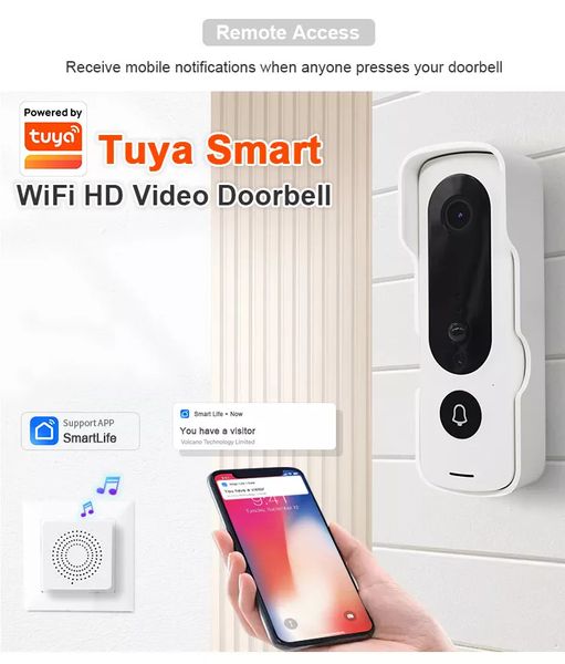 Türklingeln Tuya Smart Life HD 1080P Wifi Smart Video Türklingel Kamera PIR Nachtsicht Intercom Türklingel Glockenspiel Optional für Home Security 230701