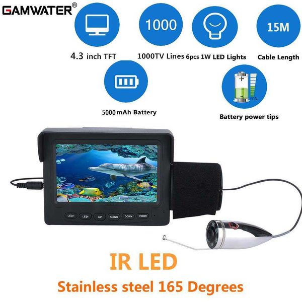 Fish Finder GAMWATER Kit videocamera per pesca subacquea da 4,3 pollici Acciaio inossidabile 15M 30M 1000tvl 6 PCS 1W IR / Luci LED bianche HKD230703