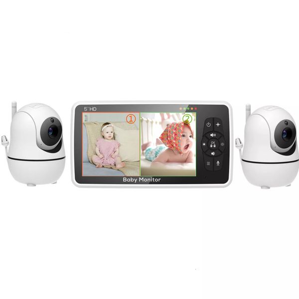 Baby Monitor Video Baby Monitor da 5 pollici con due telecamere e audio Visione notturna Zoom 4X Portata 1000 piedi Sensore di temperatura audio a 2 vie Ninna nanna 230701