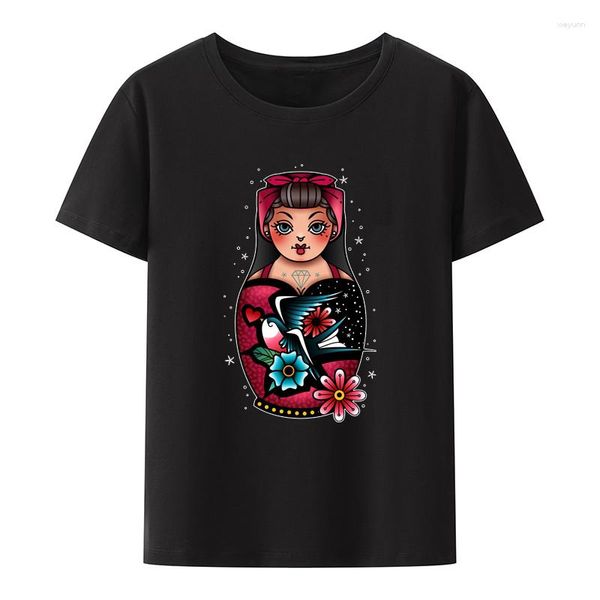 Camisetas Femininas Femininas Matryoshka Boneca Estampada Camisa Única Cultura Russa Modal Tees Criativo Verão Manga Curta Moda Rua Hipster Tops