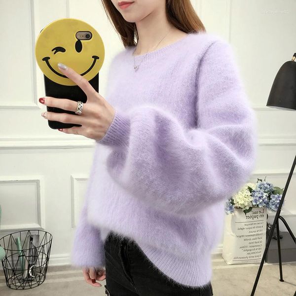 Kadın Sweaters Sonbahar Kış Kaçak Fener Sleeve Ezirme Örme Sıcak Peluş Süvari Sahte Vizce Kaşmir Kadın Külot HK178