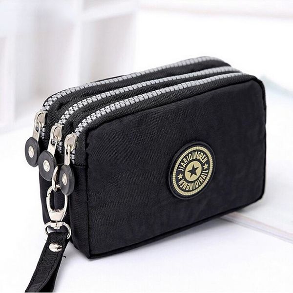 New Fashion Grande capacità Portafoglio da donna Borsa per il trucco Mini borsa portamonete con tre portafogli portatili da donna con cerniera