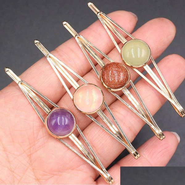 Клипы для волос Barrettes Natural Rose Quartz Burquoise Stone Bobby Pin