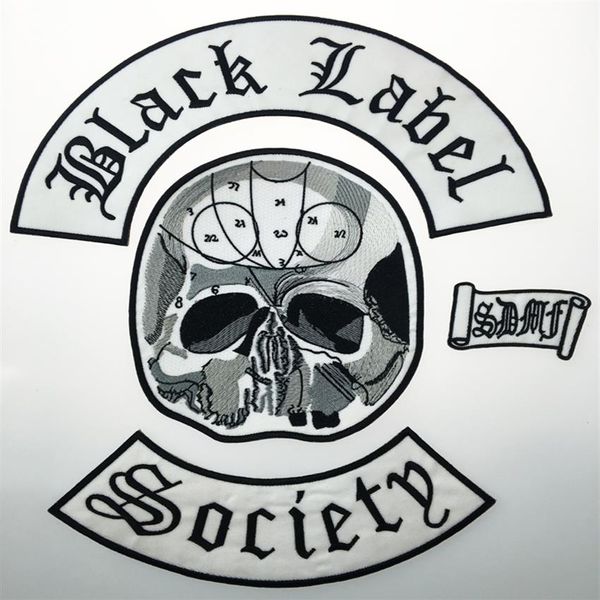 Todo excelente conjunto traseiro de 4 peças Black Label Society remendo de ferro bordado Jaqueta de motociclista Colete de remendo de ferro em qualquer modo de vestuário 248p