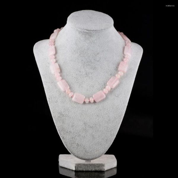 Colares com Pingente Atacado Colar de Pedra Natural Quartzo Rosa 23 Cores Opcional 13X18mm 6x8mm 18 Polegadas