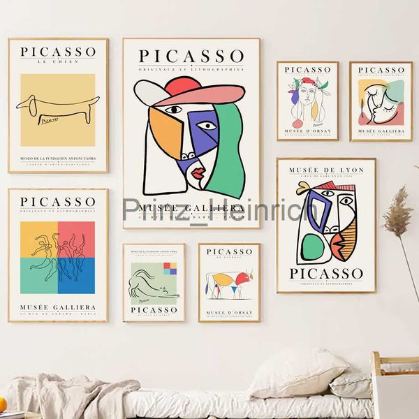 Carta da parati Linea astratta Ragazza Faccia Bacio Gatto Picasso Arte della parete Tela Pittura Nordic Poster e stampe Immagini a parete per soggiorno Decor J230704