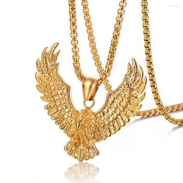 Catene Collana con ciondolo in oro con aquila volante in acciaio inossidabile Collane con uccelli animali vintage Gioielli regalo per lui