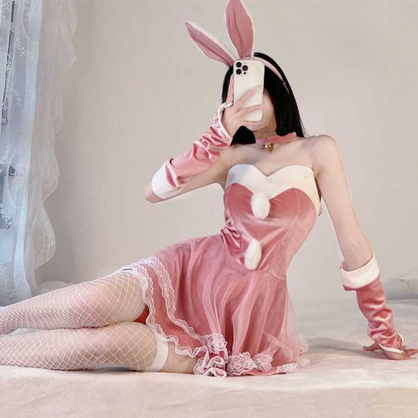 Seksi Set Kırmızı Noel Cosplay Costume Lady Noel Baba Claus Velvet Elbise Seksi Lingerie Bunny Kızlar Üniforma Lolita Tavşan Kawaii Hizmetçi Outfitshkd230703