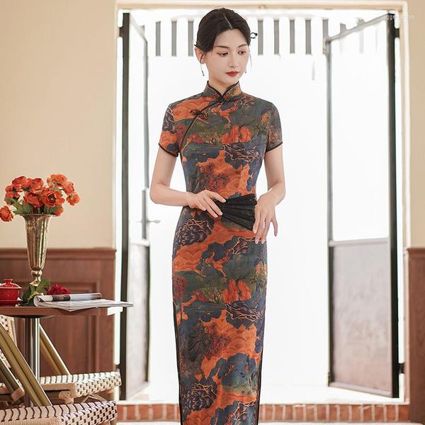 Vestuário étnico verão 2023 melhorado cheongsam tamanho grande moda retrô festa banquete estilo chinês noite vestido qipao para mulheres