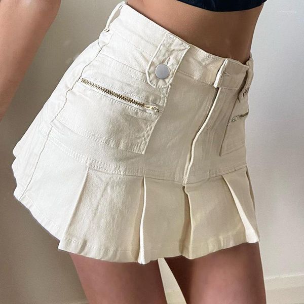 Skirts Denim Pleated Skirt Y2k Ruffle Jean Female 2023 Summer Korean Style High Waist A-Line Cargo Mini
