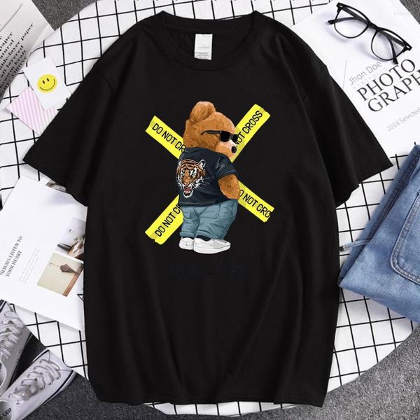 Camisetas masculinas Mr. Teddy Bear com óculos escuros Trouble Maker Tshirt masculino casual gráfico camiseta cool algodão tops engraçado verão camisa masculina