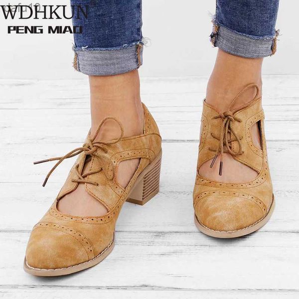 Summer Vintage London Brogue Shoes Women Lace Up Sandalo Chunky Tacchi alti Cut-Out Donna Casual Plus Size 35-43 Donna Scarpa L230704