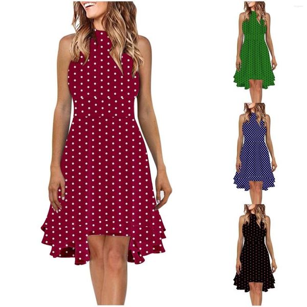 Casual Kleider Frauen Sommer Polka Dot Print Prom Kleid Sexy Party Ärmellose Boho Urlaub Street Style Weibliche A-linie Vestidos Robe