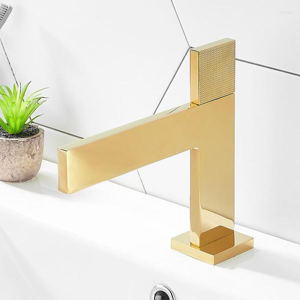 Rubinetti per lavabo da bagno Rubinetto per lavabo in ottone minimalista moderno Rubinetto per lavabo a cascata con acqua fredda Miscelatore per lavabo quadrato creativo ultrasottile