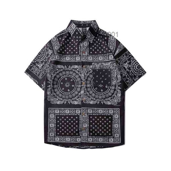 Camisas Casuais Masculinas Bandana Camisa Masculina Oversized Paisley Meninos Top Manga Curta Havaiana Praia Solta Roupa Masculina Verão 230706