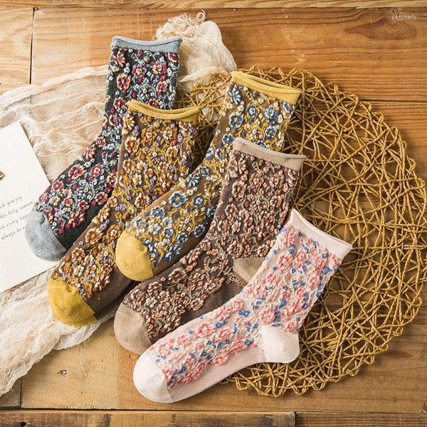 Calzini da donna in cotone colorato con fiori colorati per equipaggio casual da donna carino stile coreano per regali felici primavera inverno