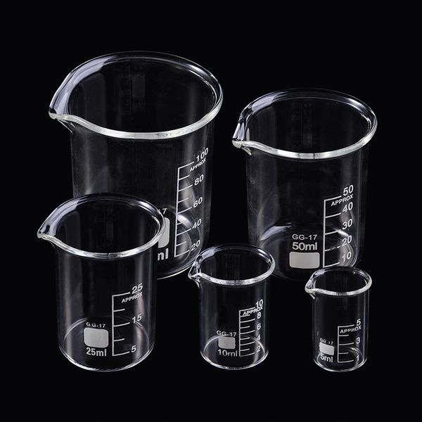 Verres Couvercle 5 Pcs Verre Bécher Ensemble 5102550100 ml Borosilicate Laboratoire Tasse À Mesurer Verrerie École Étude Laboratoire 230703