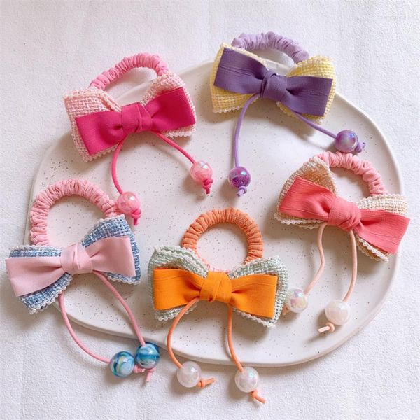 Haarschmuck 2023 Frühling Koreanische Mode Kinder Pferdeschwanz Süßes Mädchen Prinzessin Strickbogen Dünndarm Schleife