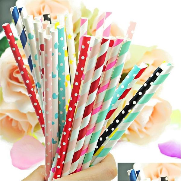 Canudos Colorf Paper Sts Descartável Rápido Degradável Mti Color Suco Ecológico Para Festa de Casamento de Verão Drop Delivery Home Dhz8G