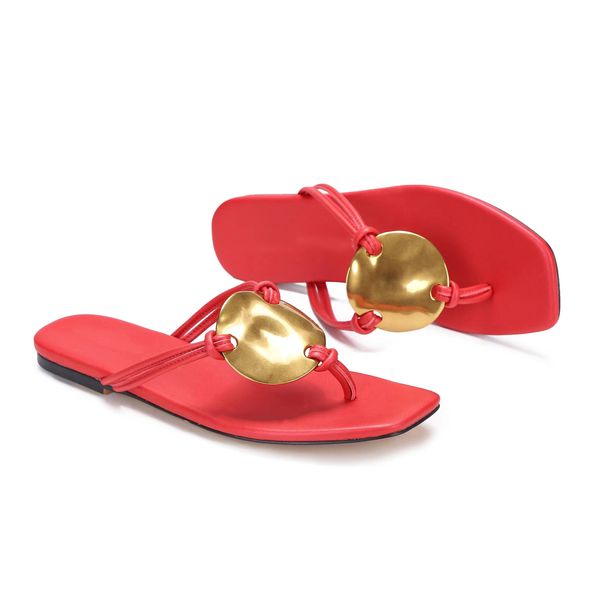 2023 sandali con punta in stile stilista sandali con tacco piatto da donna in pelle estiva infradito da spiaggia all'aperto nero bianco rosso con scatola EU44/45
