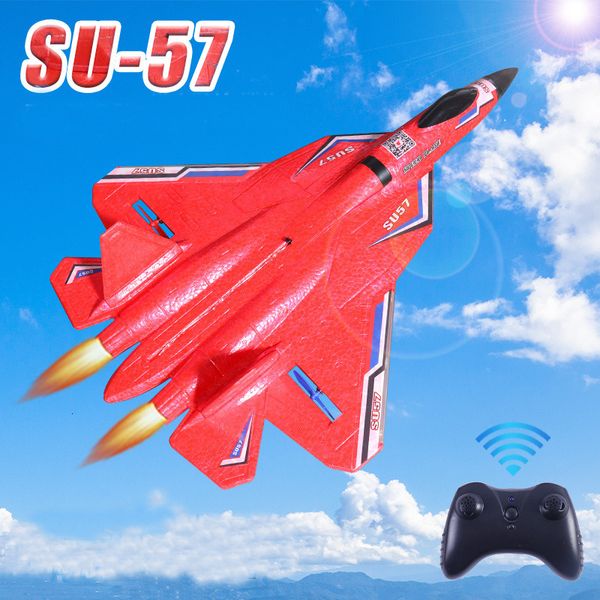 ElectricRC Aircraft RC Plane SU-57 Radio Controlled Airplane Light Asa Fixa Hand Throwing Foam Electric Remote Control Plane Toy For Children Gift 230703