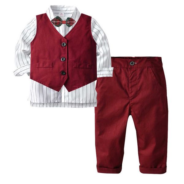 Tute Tute per bambini Tute per bambini 3 pezzi / set Bambini Neonati a maniche lunghe Completi da lavoro scozzesi Gilet + Camicia + Pantaloni Set per ragazzi per 1-8 anniHKD230704