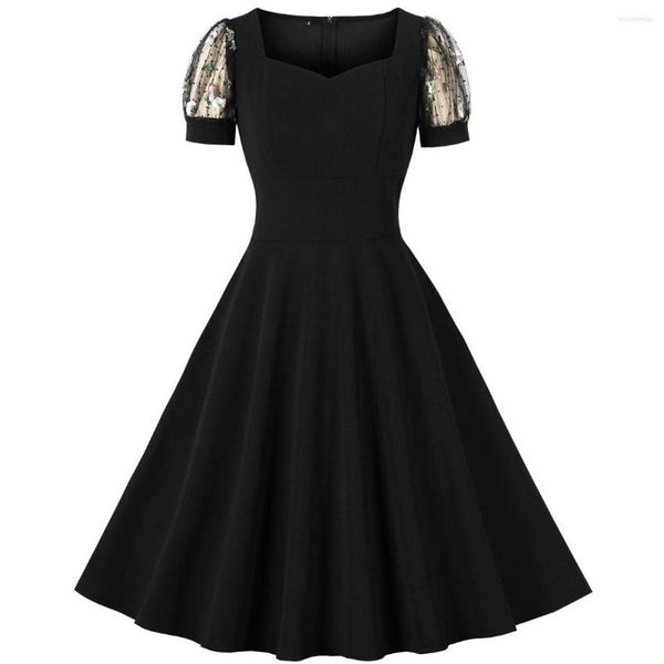 Abiti casual Donna Nero Pin Up Party Dress 2023 Estate manica corta Retro Robe anni '60 anni '50 Vintage Rockabilly Swing Vestidos