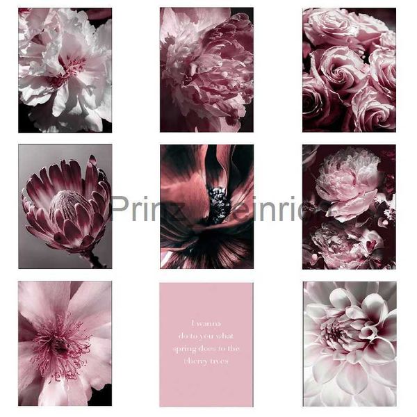 Fonds d'écran Rose Fleurs Peintures Pivoine Mur Art Affiches Étamine Toile Imprimer Plante Affiche Nordique Mur Photos Pour Fille chambre décoration J230704