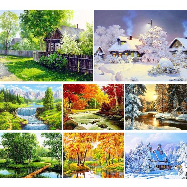 Tessuto 5d fai -da -te diamante pittura paesaggistica kit trasversale per esercitazioni full scenery inverno mosaico artistico dell'arredamento di strass