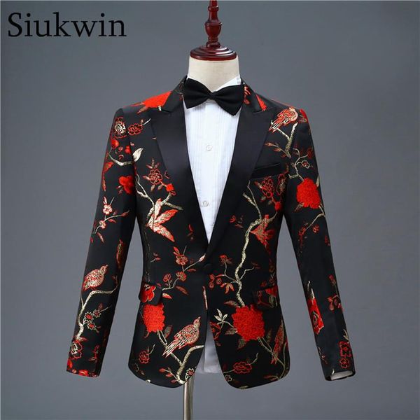 Blazer maschile maschile nere e rosso Vintage Blazer Elegant Mens Uomini Suit Suit Wine Smoking Terno Masculino Spring Blazer per uomini 2011108T
