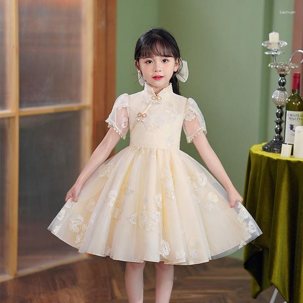 Этническая одежда милое свадебное платье цветочное платье китайское чингсам детей Tangsuit Детская девочка вечеринка вечернее костюм Qipao Hanfu Годовой подарок